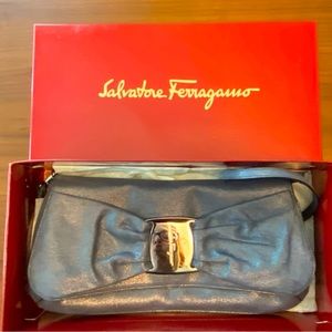 Ferragamo Silver Suede Clutch